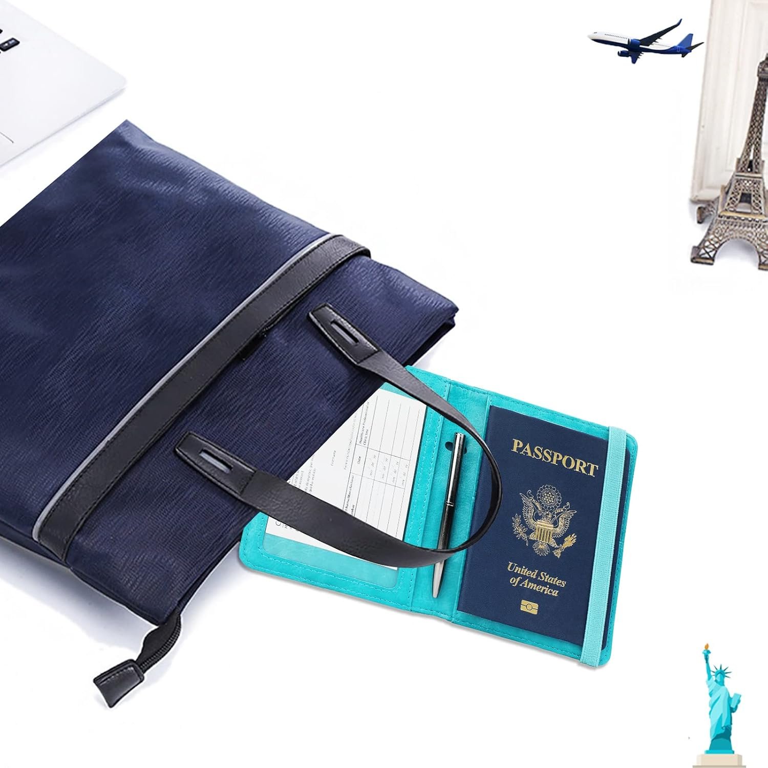 GDTK Leather Passport Holder Cover Case RFID Blocking Travel Wallet (Sky Blue) - Image 8