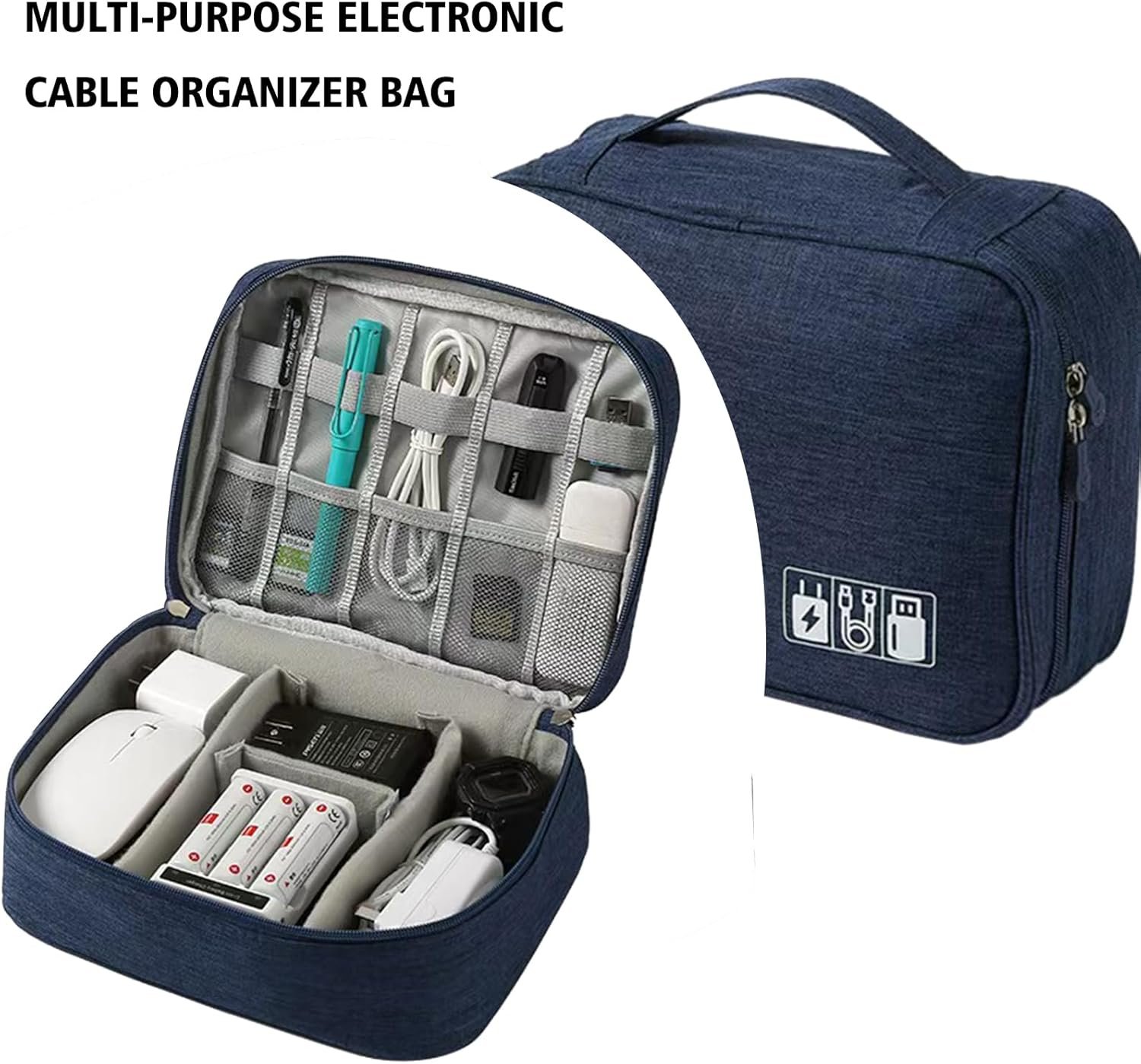 2 Layer Electronic Organizer,Cable Travel Organizer Bag, Electronic Accessories Travel Case For Adapter Plugs,Cable, Gadgets, Cord, Charger, Phone, Earphone, Large (Grey) - Image 3