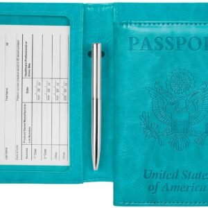 GDTK Leather Passport Holder Cover Case RFID Blocking Travel Wallet (Sky Blue)