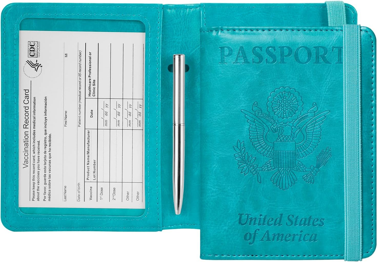 GDTK Leather Passport Holder Cover Case RFID Blocking Travel Wallet (Sky Blue)