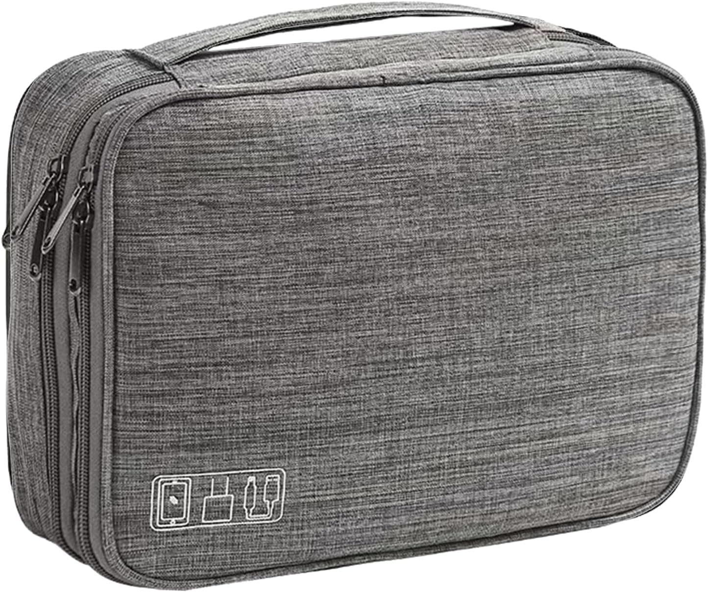 2 Layer Electronic Organizer,Cable Travel Organizer Bag, Electronic Accessories Travel Case For Adapter Plugs,Cable, Gadgets, Cord, Charger, Phone, Earphone, Large (Grey)