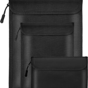 Fireproof Waterproof Document Bag 2000℉ - 3 Pack Fireproof Bags for Cash/Documents with Locking Zipper, Waterproof Money Bag & Passport Holder, Important Document Organizer Pouch (Black)
