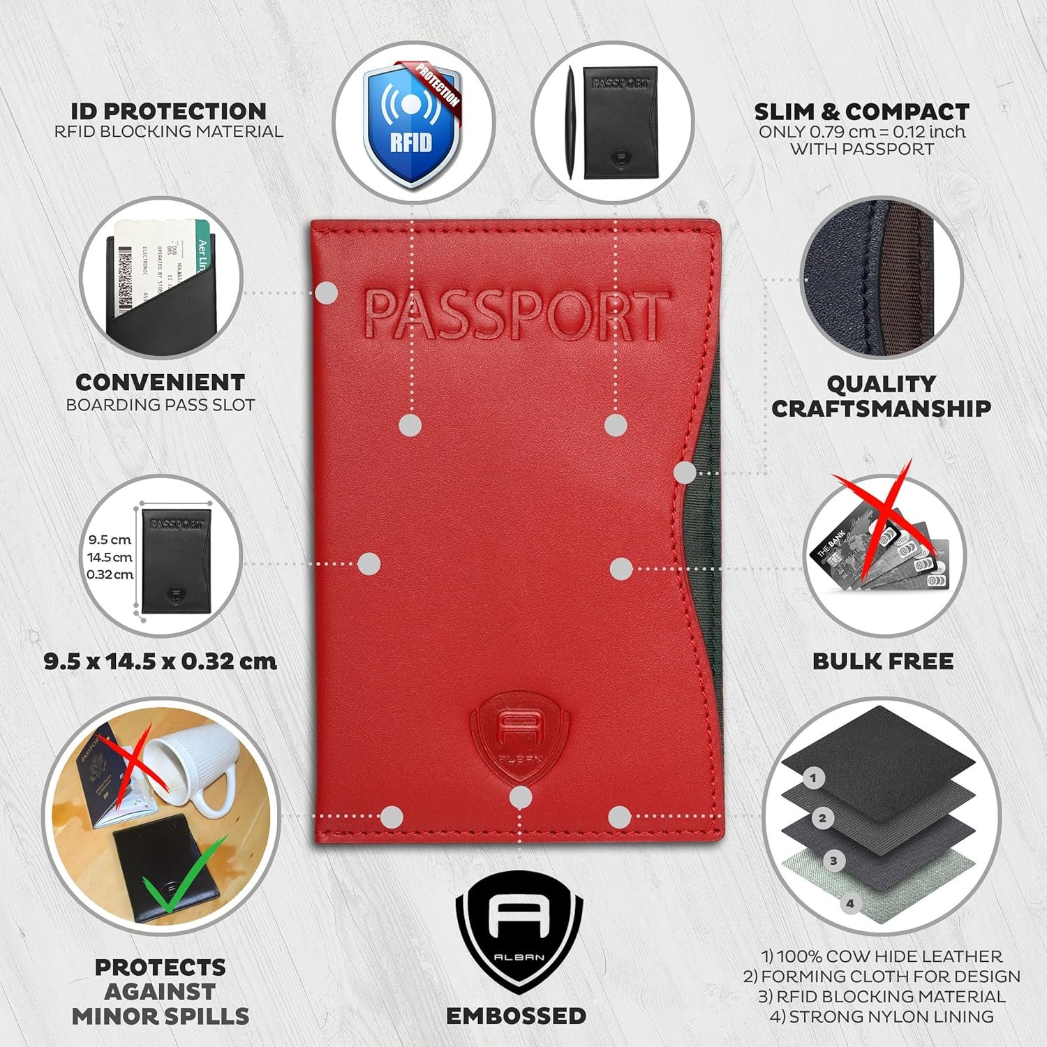 Alban RFID Passport Holder Women Men RFID Blocking Travel Passport Wallet Case Genuine Leather Passport Cover porta pasaporte - Image 3