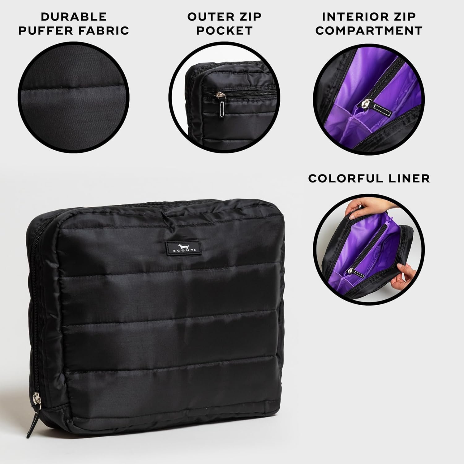 SCOUT All Inclusive Travel Organizer - Slim, Spacious, Versatile Travel Accessory with 4 Compartments (Two Zip), Durable Puffer Fabric, Highly Packable - Image 3