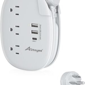 Alitayee USB C Portable Travel Power Strip with 3 Outlets 3 USB Ports Fast Charge, USB Extendable Outlet Extender with Flat Plug and 3ft Wrapped Around Extension Cord for Cruise Travel Home Office