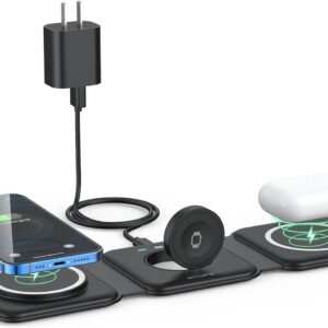 Wireless Charger 3 in 1,RTOPS Magnetic Travel Wireless Charging Station Multiple Devices,GaN 3 in 1 Charging Station,Compatible for iPhone16/15/14/13/Pro/Max,iWatch,AirPods4/3/2/Pro(Adapter Includes)