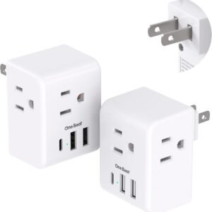 2 Pack US to Japan Plug Adapter, 2 Prong to 3 Prong Outlet Adapter with 3 AC Outlets 3 USB Ports(1 USB C), Type A Travel Power Converter Plug Adaptor for USA to Japanese Canada Mexico Philippines Peru