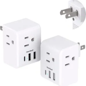 2 Pack US to Japan Plug Adapter, 2 Prong to 3 Prong Outlet Adapter with 3 AC Outlets 3 USB Ports(1 USB C), Type A Travel Power Converter Plug Adaptor for USA to Japanese Canada Mexico Philippines Peru
