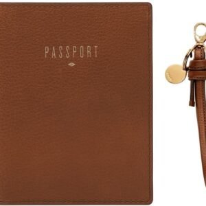 Fossil Women's Passport Leather Wallet RFID Blocking Travel Passport Holder Case Women's Gift Leather Keychain