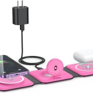 Wireless Charger 3 in 1,RTOPS Magnetic Travel Wireless Charging Station Multple Devices,GaN 3 in 1 Charging Station,Compatible for iPhone16/15/14/13/Pro/Max,iWatch,AirPods4/3/2/Pro(Adapter Includes)
