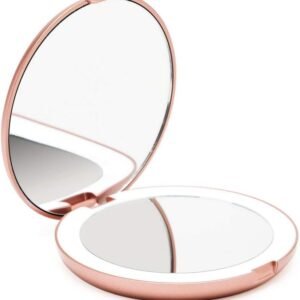 Fancii LED Lighted Travel Makeup Mirror, 1x/10x Magnification - Daylight LED, Compact, Portable, Large 5" Wide Illuminated Folding Mirror - Lumi (Rose Gold)