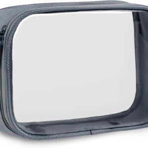 Moyad TSA Approved Clear Toiletry Bag, 1 Pack Quart Size 3-1-1 Liquids Pouch for Travel, Transparent Makeup & Cosmetic Organizer for Women Men, Grey