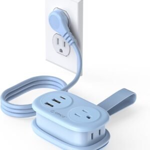 ORICO Pocket Power Strip for Travel, 5 in 1 Extension Cord with 2 AC Outlets 2 USB-A and 1 USB-C Ports, 3.7 ft Flat Plug Wrapped Around Power Strip for Cruise Office, Hotel, Home- AP3