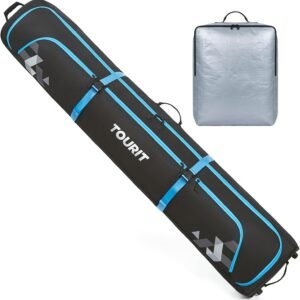 TOURIT Rolling Ski Bag and Ski Boot Bag Combo, Padded Snowboard Bag with Wheels for Air Travel, Holds 2 Pairs of Skis (195cm)