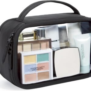 BAGSMART TSA-Approved Toiletry Bag, Large Opening Clear Makeup Bag with Handle, Quart Sized Travel Toiletry Bag, Carry-On Airline Compliant for Men and Women (Black)