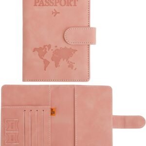 Passport Holder for Travel Essentials, Pink Leather Passport Cover, Passport Wallet Holders for Women Men Family Travel Gifts Must Have Accessories, Credit Card Cash Air Ticket Storage Supplies