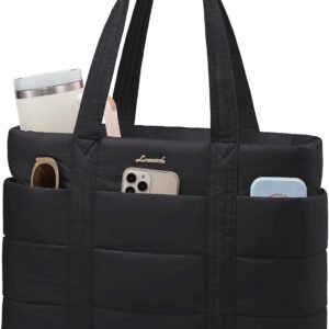 LOVEVOOK Tote Bag for Women, Large Puffer Work Tote Laptop Bag, Lightweight Travel Tote Bag with Zipper Gifts for Women