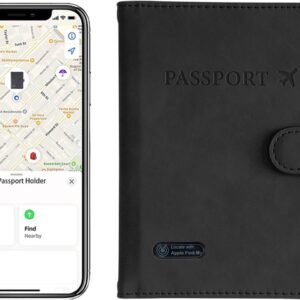 Rich&Ray Wireless Charging Smart Tracker Card Rechargeable IP68, Key Finder Item Tracker Thin Card (Certified by MFI), Passport Holder with Tracker Card (Black-Smart Card with Passport Holder)