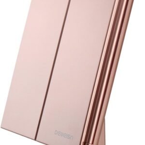 deweisn Dresser Mount Tri-Fold Lighted Vanity Mirror with 21 LED Lights, Touch Screen and 3X/2X/1X Magnification, Two Power Supply Modes Make Up Mirror,Travel Mirror