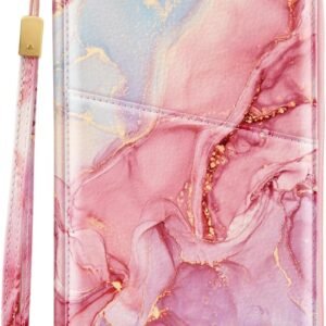 Simikol Family Passport Holder Wallet RFID Blocking Document Organizer PU Leather Mulit-purpose Travel Wallet Credit Cards Case for Women Men,Red Marble