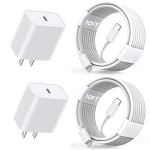 Extra Long 10FT Apple Fast Charger,[Apple MFi Certified]2Pack Fast iPhone Charger Travel Plug Adapter 20W Super Quick USB C Wall Block 10Foot Lightning Cable Cord for iPhone 14/13/12/11/8/X/XR/SE/iPad
