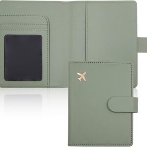 Deziliao Passport Holder,Passport Holder Card Slots, Passport and Vaccine Card Holder Combo, Cute Passport cover for Women and Men, with Waterproof Rfid Blocking, Passport Travel Wallet(Moss green)