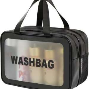 DAPOWER Travel Toiletry Bag for Women and Men, Matte Translucent Toiletry Bag with Handy Handle, Makeup Cosmetic Organizer Bag for Travel Toiletries Accessories (Black-XL)