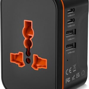 Universal Travel Adapter Worldwide, European Travel Plug Adapter with 2 USB C, 2 USB A and Multi AC Outlets, International Power Converter All in One Universal Charger Power Adapter for EU US UK AUS