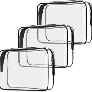 CADAVO TSA Approved Toiletry Bag, 3 Pack Clear Travel Bags for Toiletries, Quart Size Makeup Cosmetic Bag Organizer for Women Men Travel Accessories(Black)