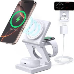 3 in 1 Wireless Charging Station for Apple Multple Devices - Foldable Magnetic Wireless Charger Dock -Travel 18W Charging Pad for iPhone 17 16 15 14 13 12 Pro/Pro Max/Plus/Watch & Airpods All Series