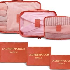 6 Set Packing Cubes for Travel Luggage Packing Bags Reusable Waterproof Suitcase Organizer Bags Set with Shoe Bag and Toiletry Bag (Orange)