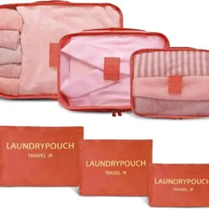 6 Set Packing Cubes for Travel Luggage Packing Bags Reusable Waterproof Suitcase Organizer Bags Set with Shoe Bag and Toiletry Bag (Orange)