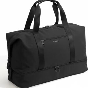 Oeihuivt Weekender Bags for Women - 21 Inch Large Travel Duffel Bag 2-Piece Set with Shoe Compartment, Heavy-Duty Canvas Leather Carry On Overnight Tote