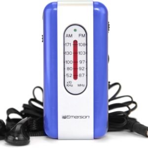 Emerson ER-7002 Portable AM/FM Radio with Included Earbuds, Compact and Lightweight Design, Built-in Speaker, 3.5mm Headphone Jack, and Easy Tuning – Perfect for On-The-Go Listening and Travel