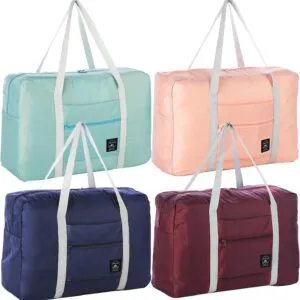 4PCS Foldable Travel Duffel Bag Tote Carry on Luggage Bag Spirit Airlines Personal item Sports Gym Bag Water Resistant Weekender Overnight Bags for Women and Men (Mix Colors)