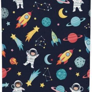 Kaxepren Space Passport Holder for Travel Astronaut Spaceship Rocket Moon Star Planet PU Leather Passport Cover Wallet Cute Passport Card Holder for Women and Men