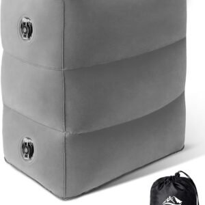 JefDiee Inflatable Foot Rest Pillow, Kids Airplane Bed, Adjustable 3 Layers Height Leg Rest Pillow, Airplane Travel Essentials Great for Office, Home, Trains, Cars