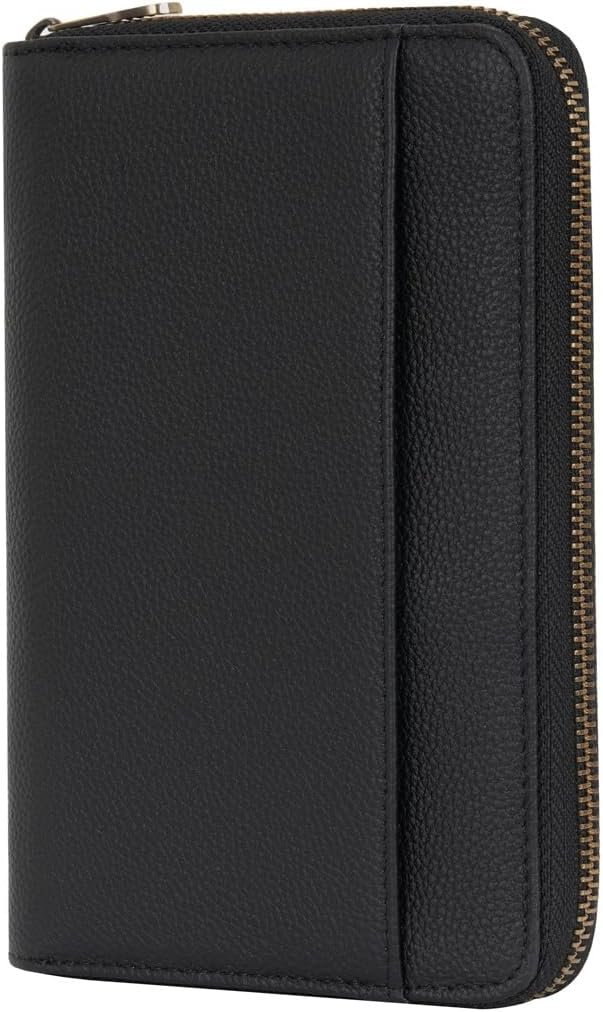WASON Leather Zipper Travel Passport Wallet Holder RFID Blocking Cover, Passport case Pocket Slot for Card, Cash, ID, Boarding Pass and Ticket for Men, Women and Family Trips (Black)