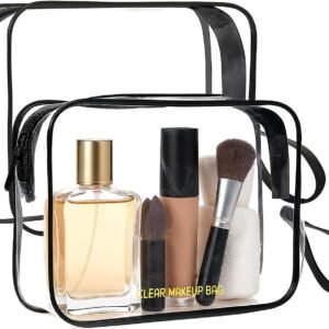 Icramsy Clear Makeup Bag,2 Pack TSA Approved Toiletry Bag Travel Toiletry Bag Hanging Makeup Cosmetic bag for Women Men (Black).