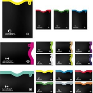 Alpine Rivers RFID Blocking Credit Card Sleeves 18-Piece Set – 14 Color-Coded Card Protectors with 4 Passport Holders – Slim Water-Resistant Anti-Theft Protection for Travel