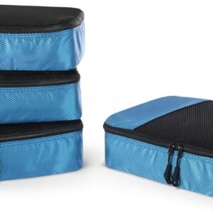Amazon Essentials 4-Piece Packing Cubes Travel Accessories Set, Luggage Organizer with Double Zipper, Mesh Top, 100% Polyester, Medium, Sky Blue (Previously Amazon Basics)