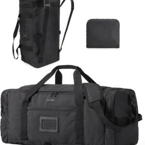 BAGSAMRT 60L Foldable Duffle Bag for Travel, Large Travel Duffel Bag for Men, 4 in 1 Travel Backpack, Carry on Weekender Bag, Black