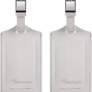 Travelambo Luggage Tags for Suitcases Faux Leather Privacy Protection 2 Pack Bag Tags Travel Accessories Essential, Light Grey