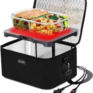 Aotto Portable Oven, Electric Lunch Box Food Heater - 12V/24V/110V 3-in-1 Car Food Warmer - Mini Personal Microwave Heated Lunch Box Warmer for Car, Truck, Travel, Office & Home Use - Black