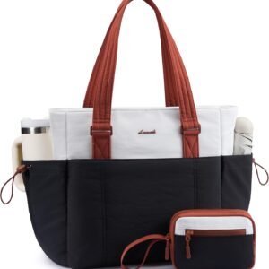 LOVEVOOK 15.6 inch Tote Bag for Women, Puffer laptop Bag with Compartments, Work Bag with Large Cup Holder