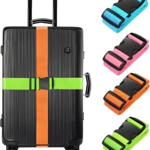 BILIONE 4 Pack Luggage Straps 79" Long Belts Keep Suitcase Secure While Traveling, TSA Approved Add a Bag Premium Accessory for Travel Bag Closure (Blue+Orange+Rose Pink+Green)