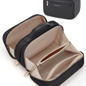 BAGSMART Travel Makeup Bag, Make Up Bag with Multiple Compartments for Organizer, Durable & Compact Cosmetic Organizer for Women for Travel Accessories (Black