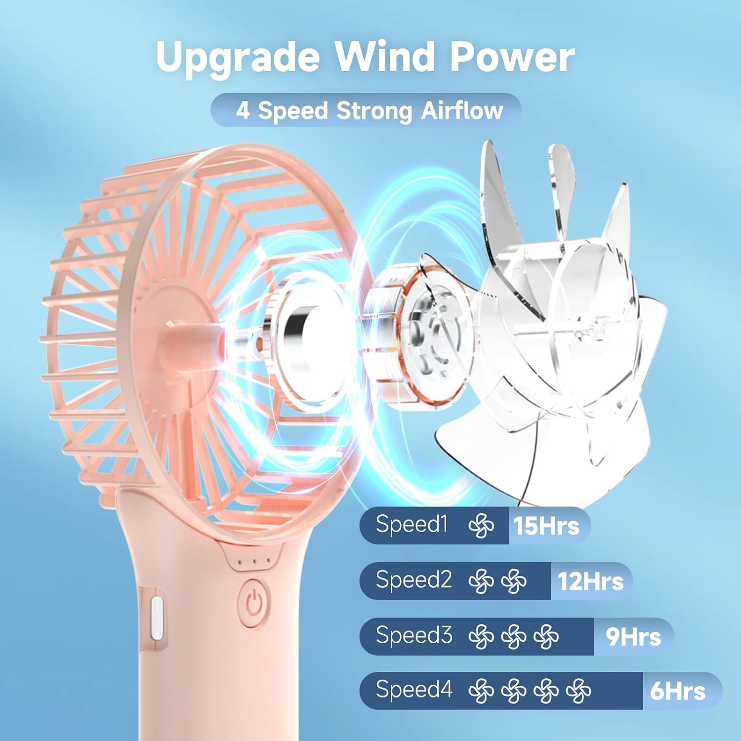 QQT Mini Handheld Fan,4 Speed Adjustable Portable Battery Operated Fans,USB Rechargeable Desk Fan with Mirror,Max 20 Hrs Hand Fan For Travel Office Outdoor Women Men (Pink) - Image 3
