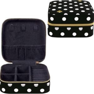 kate spade new york Small Travel Jewelry Case, Black Dotted Jewelry Box to Organize Rings, Necklaces, Earrings, Polka Dot