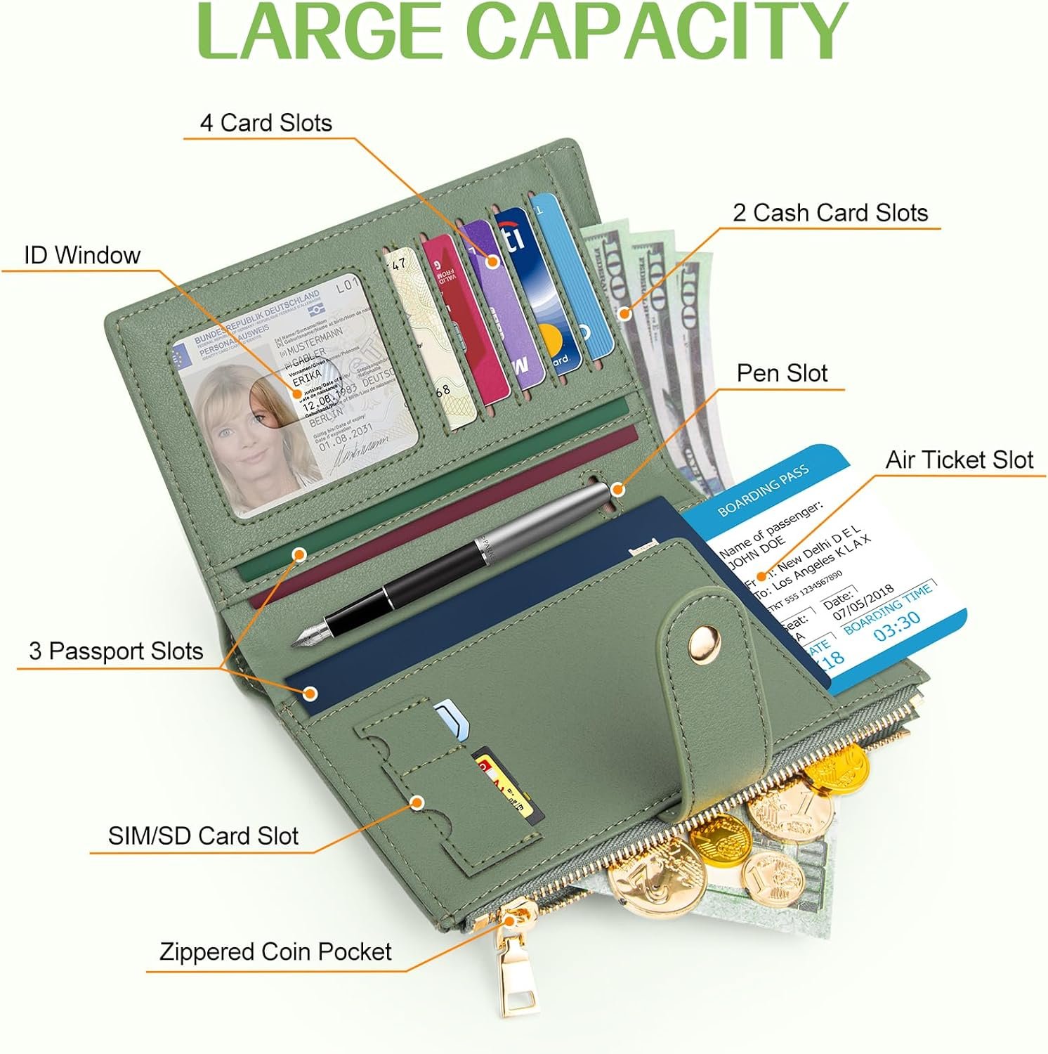 TEUEN Passport Holder for Travel Women, RFID Blocking Passport Wallet with Airtag Slot, PU Leather Passport Cover Travel Wallet with Zippered Coins Pocket for Travel Essentials - Image 3